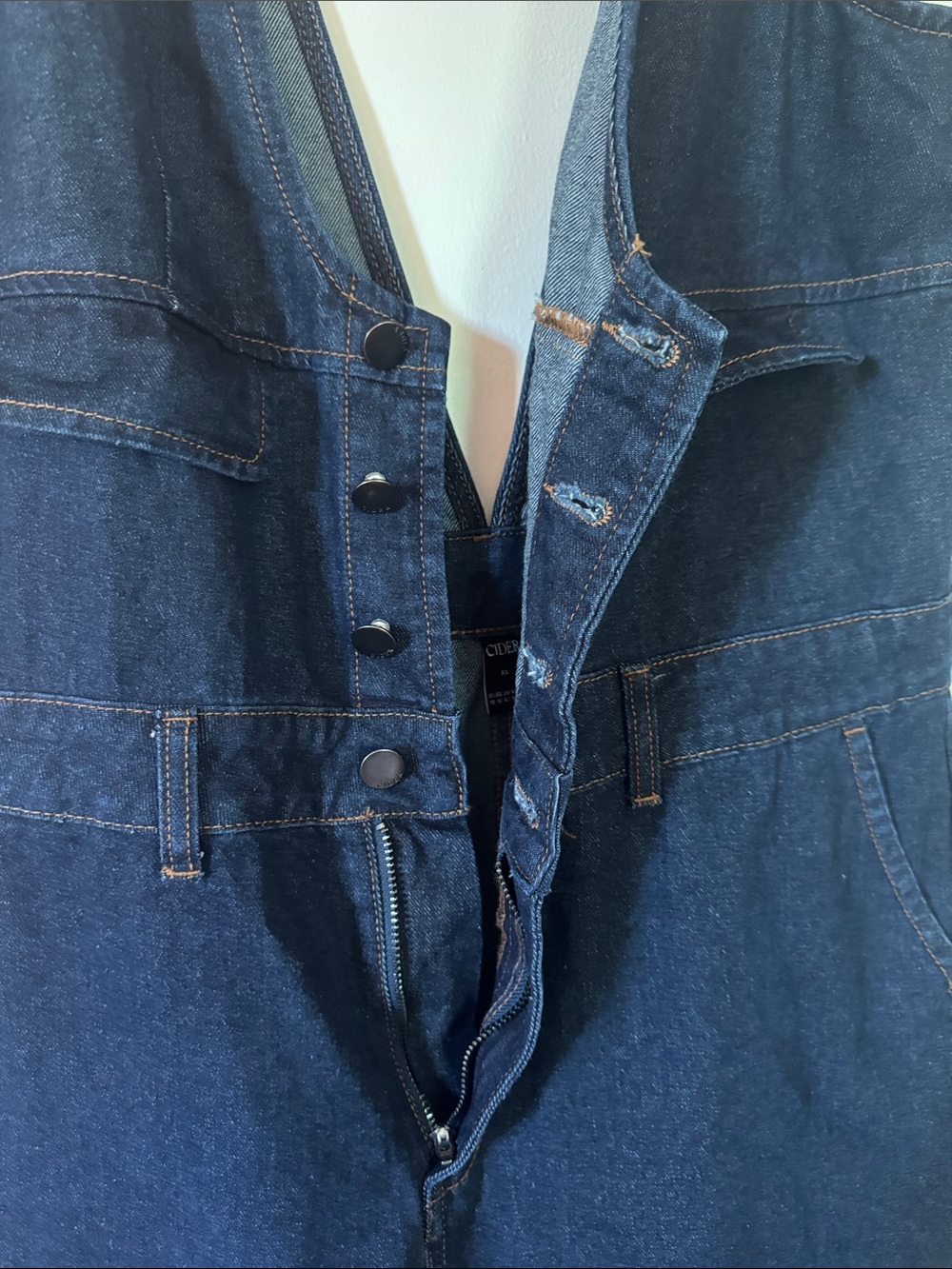 Women's Deep Indigo Denim Jumpsuit - Wide Leg - Picture 2 of 6